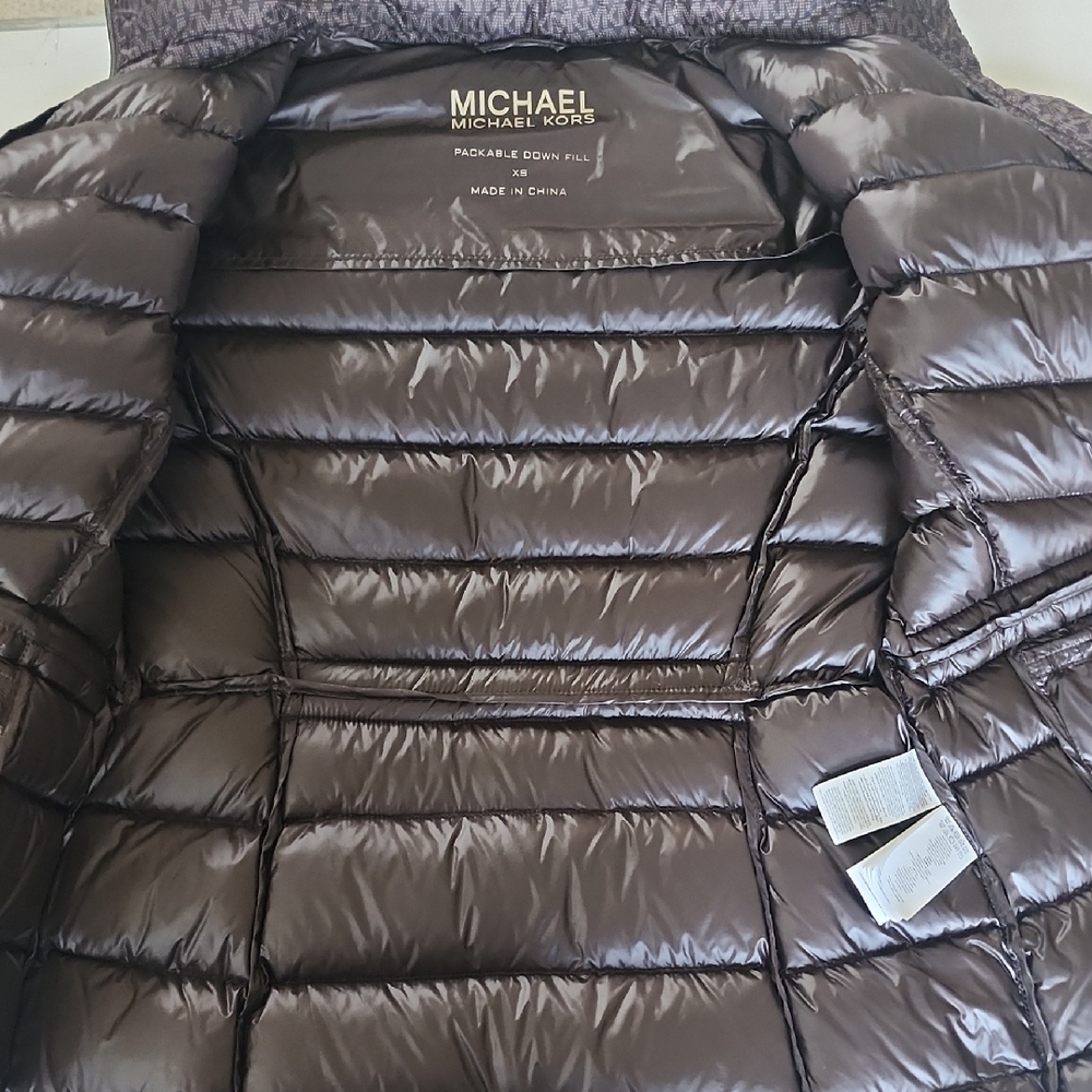 Michael Kors Brown Packable Down Puffer Jacket w/ Bag - XS - Belted - Picture 9 of 10